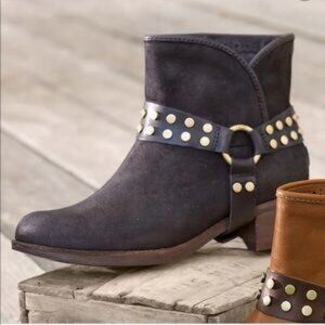 UGG Darling Black Leather Studded Harness Ankle Boots 9.5